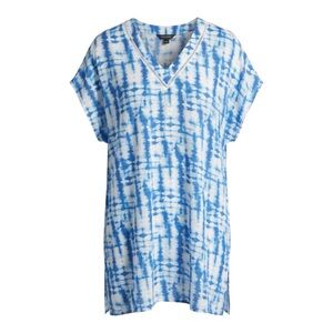 Tahari Tie Dye Blue & White Beach Pool Swim V Neck Cover Up Size Medium